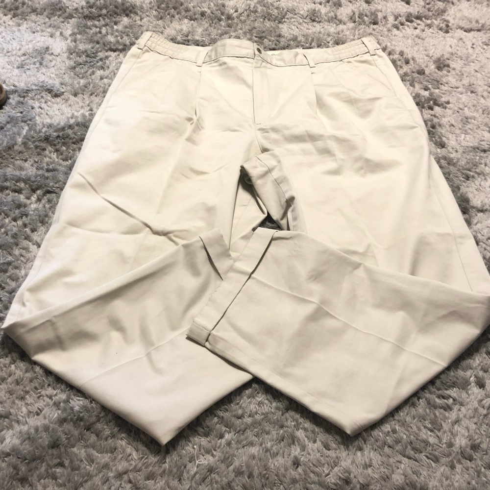 Eddie Bauer Mens Long Length Dress Pants Pale Kaki Cuffed Hem Size 40